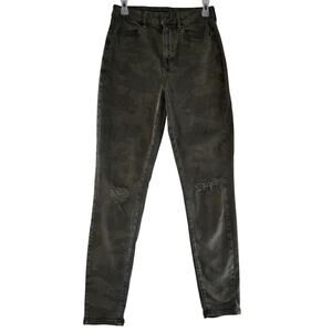 American Eagle Curvy Super Hi-Rise Holey Jeggings Camo Green Size 8